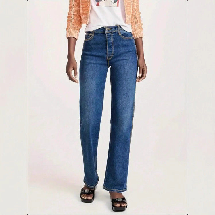 Damen Hochtaillierte Straight-Leg-Jeans mit leichtem Schlag und Five-Pocket-Design Shop Nory