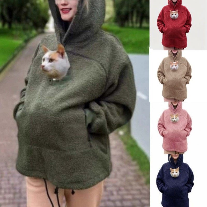 Damen Kapuzenpullover mit integrierter Katzenhöhle und extra weichem Fleece Shop Nory