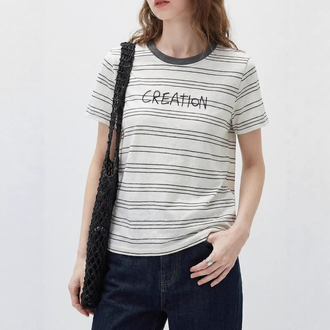 Damen Modernes Streifen-Shirt mit Rundhalsausschnitt Shop Nory