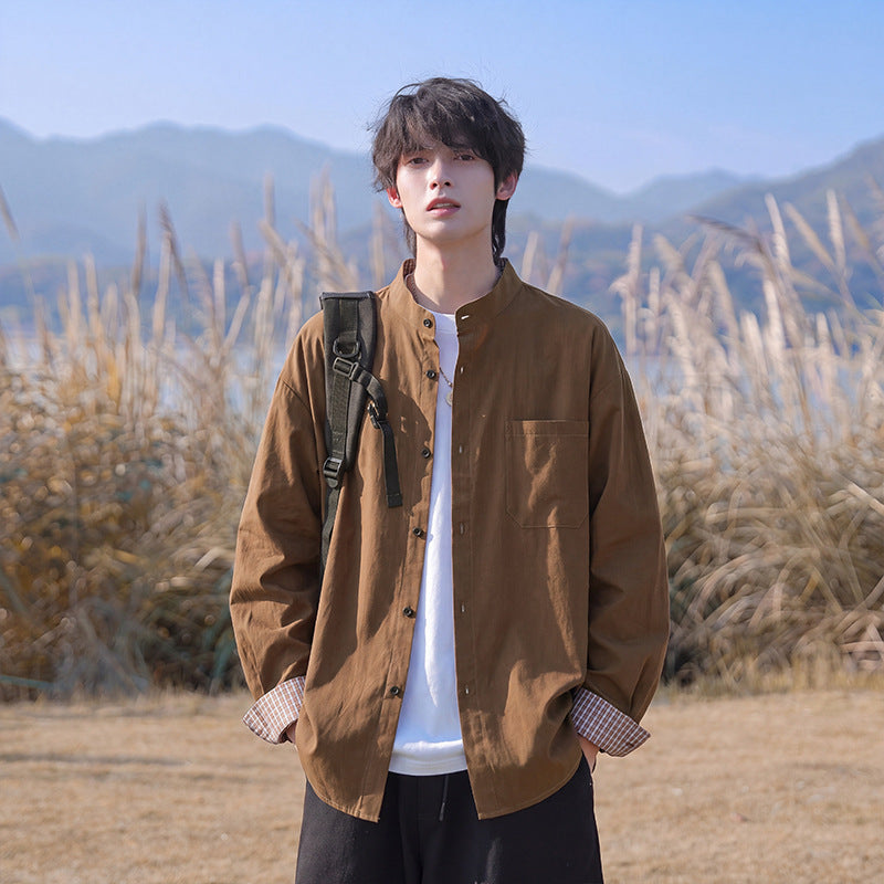 Herren Oversize-Hemd aus leichtem Baumwollmix mit Mandarinkragen und Brusttasche Shop Nory