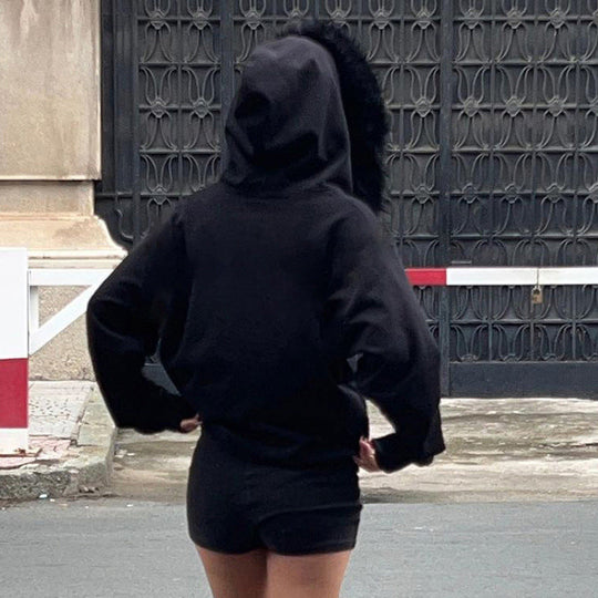 Damen warme Sweatjacke mit abnehmbarem Kunstfellkragen