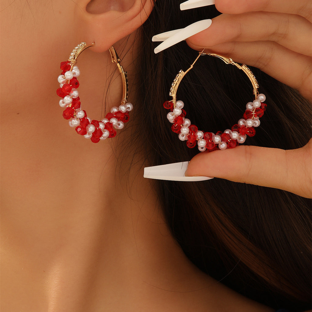 Damen Creolen mit kunstvollem Design aus Kristallen und Perlen Shop Nory
