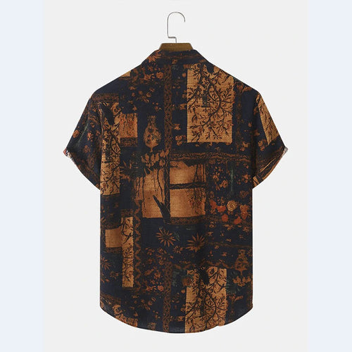 Herren Kurzarm Hemd mit floralem Design und strukturiertem Stoff