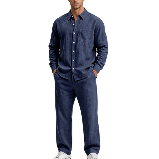 Herren Entspanntes Zweiteiliges Lounge-Set aus Strukturjersey mit Hemdkragen Shop Nory