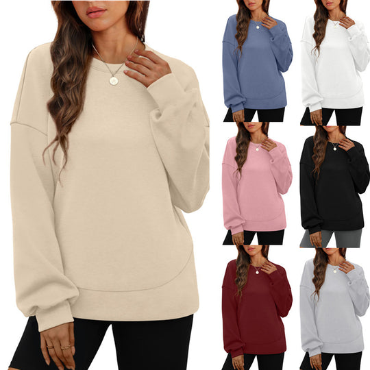 Damen nan lässiges Oversize Rundhals-Sweatshirt mit überschnittener Schulter gerundetem Saum und weichem Innenfutter Shop Nory