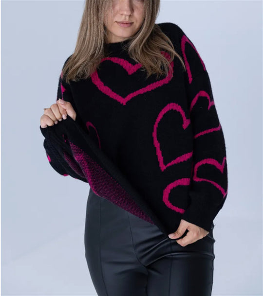 Damen Kuscheliger Jacquard-Pullover mit Herzmotiv und lockerer Oversize-Passform Shop Nory