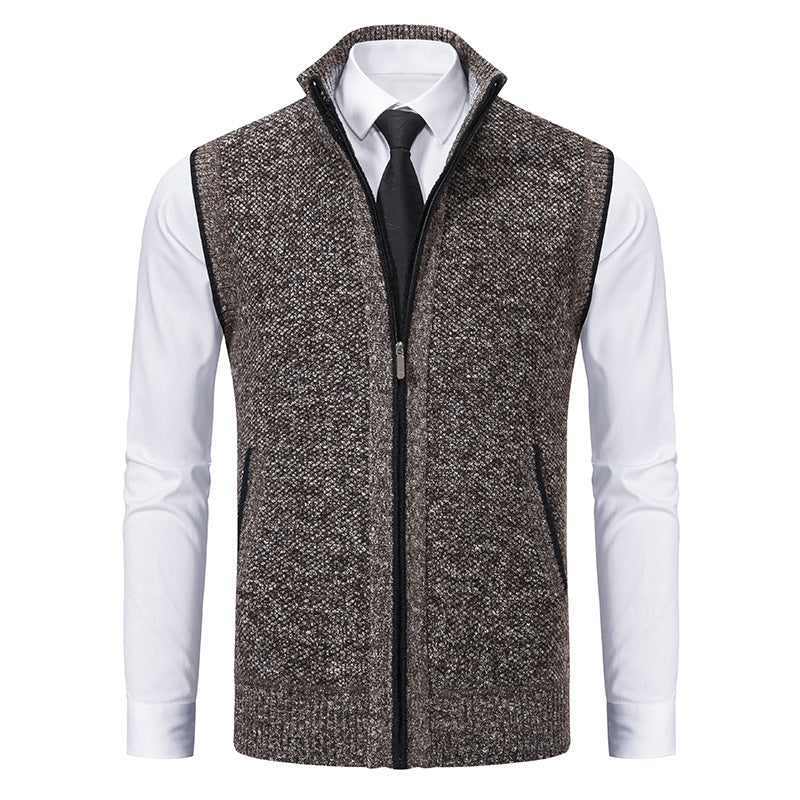 Herren Slim-Fit Ärmellose Strukturstrickweste mit Stehkragen und Frontreißverschluss Shop Nory