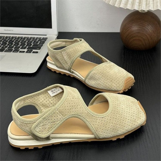 Damen Perforierte Wildleder-Sandalen mit geschlossener Zehenkappe, Klettverschluss und ergonomischer Profilsohle Shop Nory