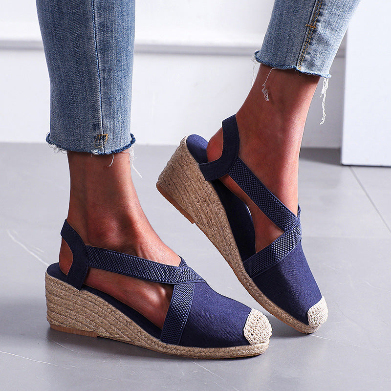 Damen Espadrilles mit elastischen Trägern und Keilabsatz Shopnory