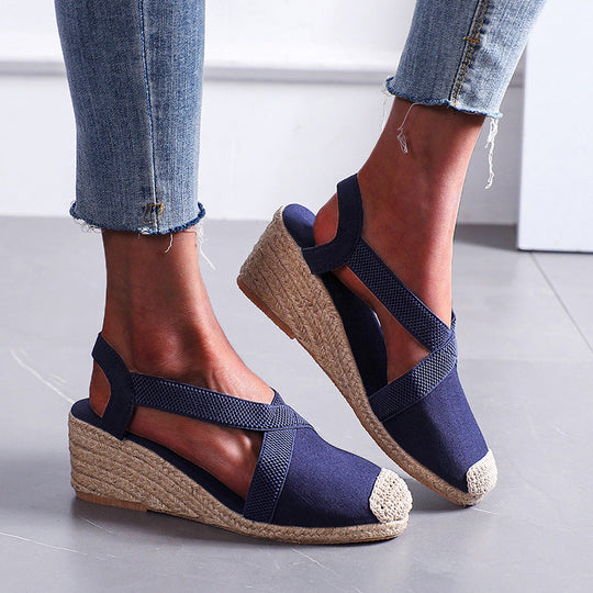 Damen Espadrilles mit elastischen Trägern und Keilabsatz Shopnory
