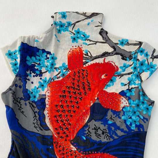 Damen Figurbetontes Oberteil mit einzigartigem Fischmotiv Shopnory