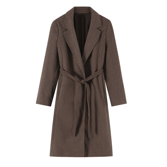 Damen Taillierter Wollmix‑Mantel mit Reverskragen und Bindegürtel Shop Nory