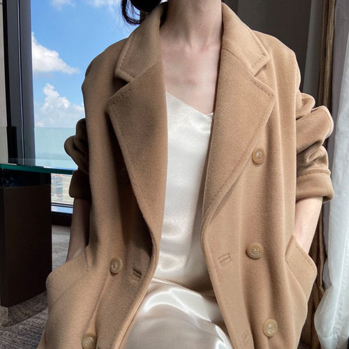 Damen Eleganter Doppeltbreasted Wollmantel Shop Nory