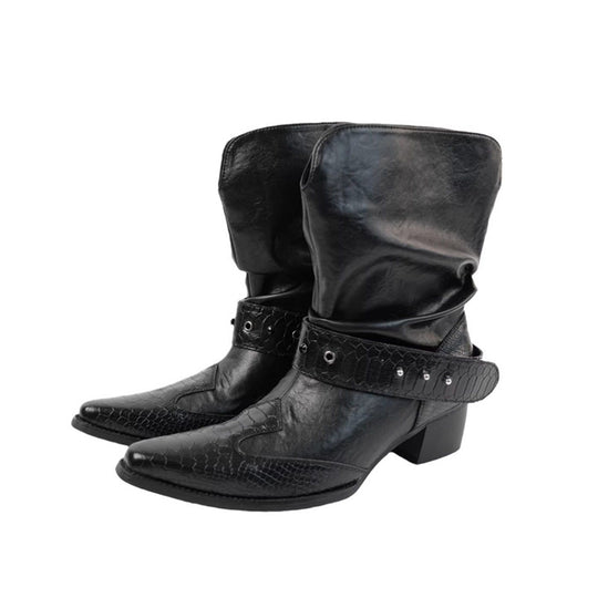 Damen Cowboystiefel mit spitzer Zehenpartie, Schlangenprägung und Nietenriemen Shop Nory