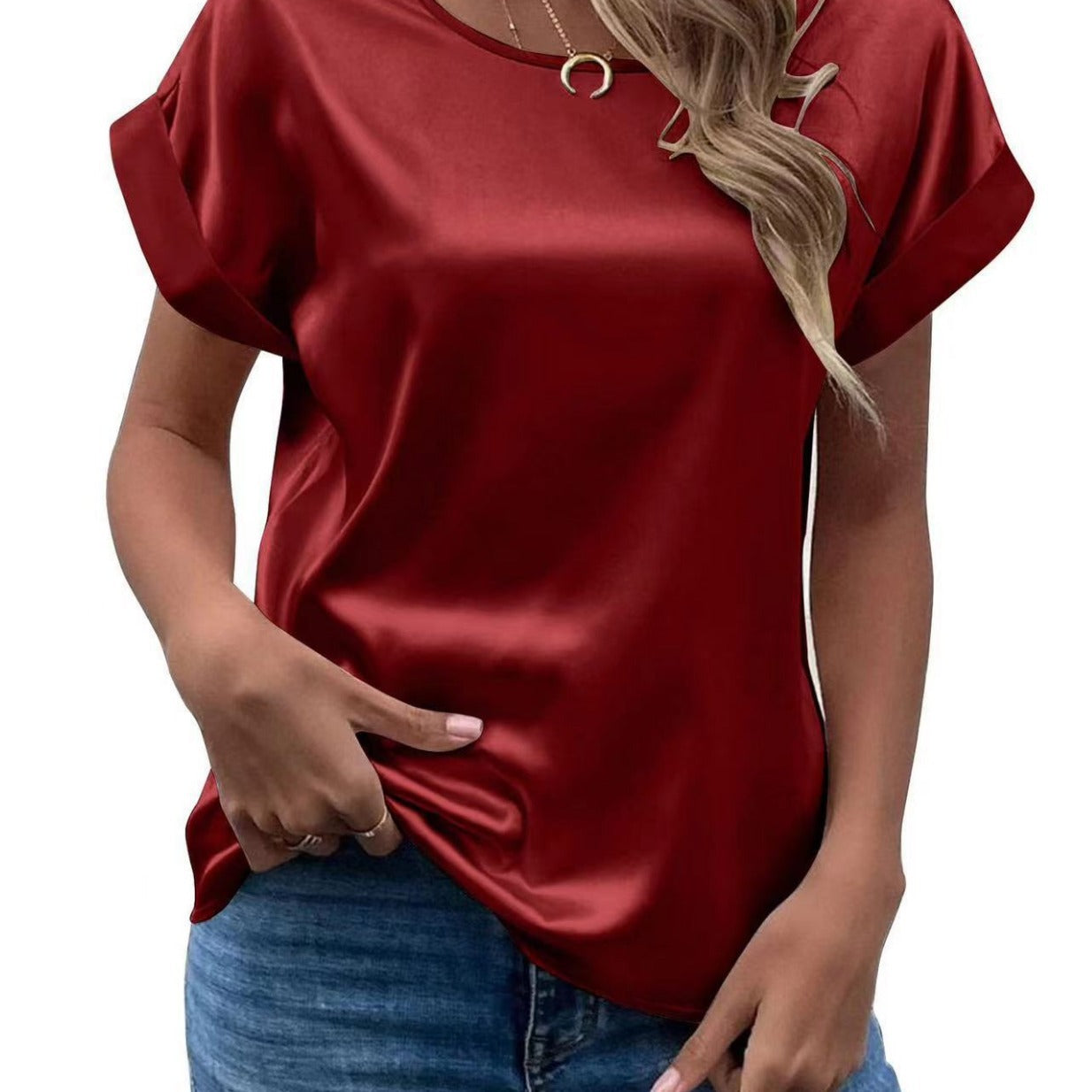 Damen Satin T-Shirt mit elegante Details