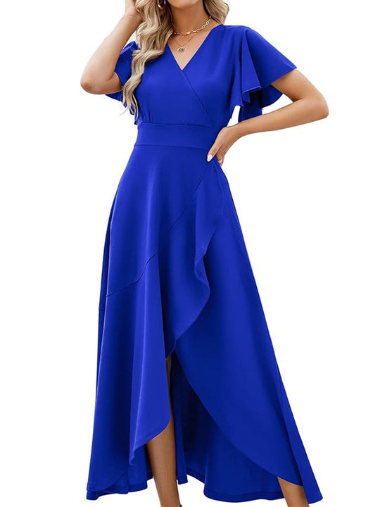 Damen Elegantes Maxikleid mit fließendem Rock und Rüschendetails