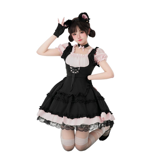 Damen verspieltes Katzenkostümkleid mit Rüschendetails und Zubehör Shop Nory