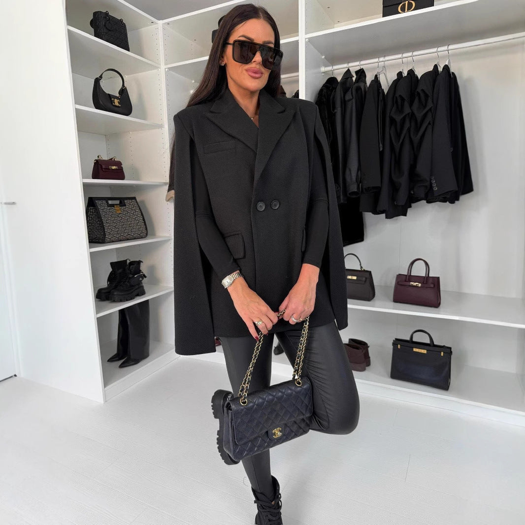 Damen modischer Cape-Blazer mit doppelter Knopfleiste