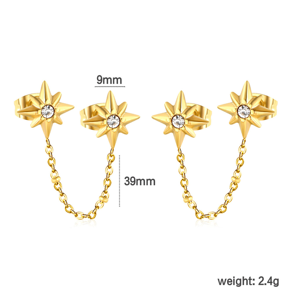 Damen Ohrstecker im Herz-Design mit goldenen Akzenten und Kettenverbindung Shop Nory