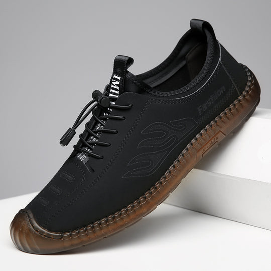 Herren Casual-Mokassin-Sneaker mit elastischer Schnellzug-Schnürung, gesticktem Flammenmotiv und genähter Gummilaufsohle Shop Nory