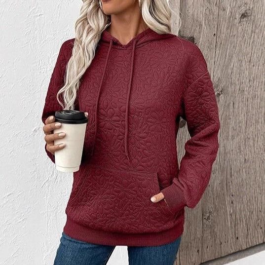 Damen Gestepptes Kapuzen-Sweatshirt mit floralem Steppmuster und Kängurutasche Shop Nory