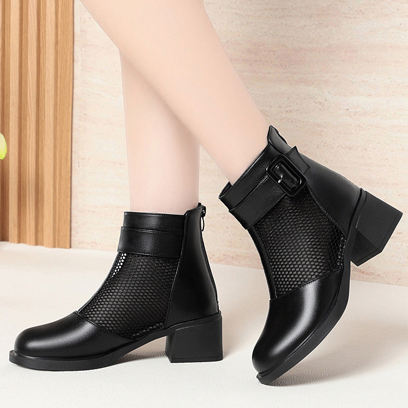 Damen Modische Ankle Boots mit luftiger Netzstruktur und eleganter Schnalle