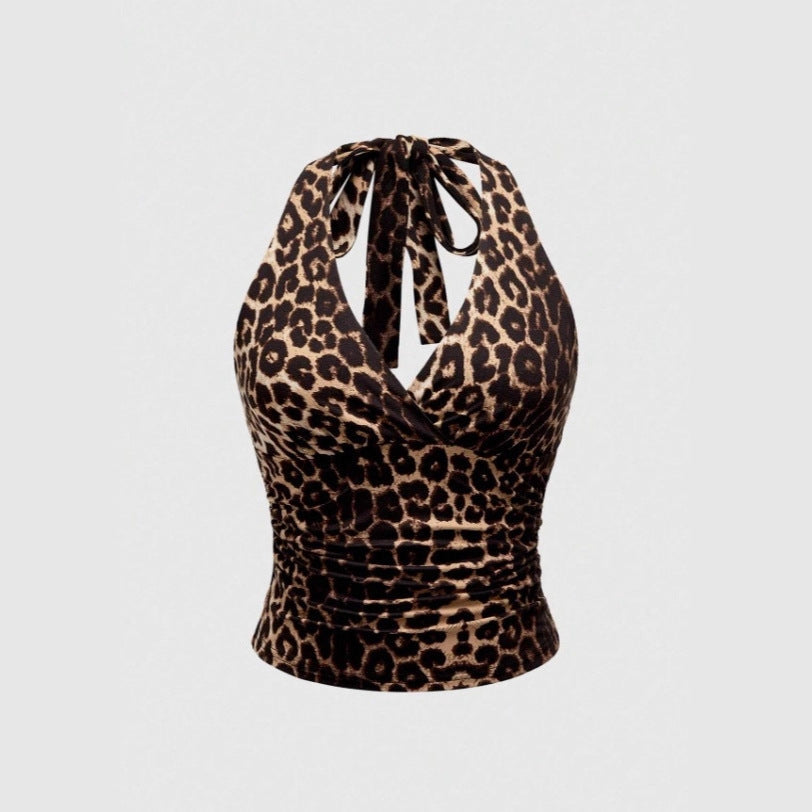 Damen Cut-Out Top mit Leo-Muster