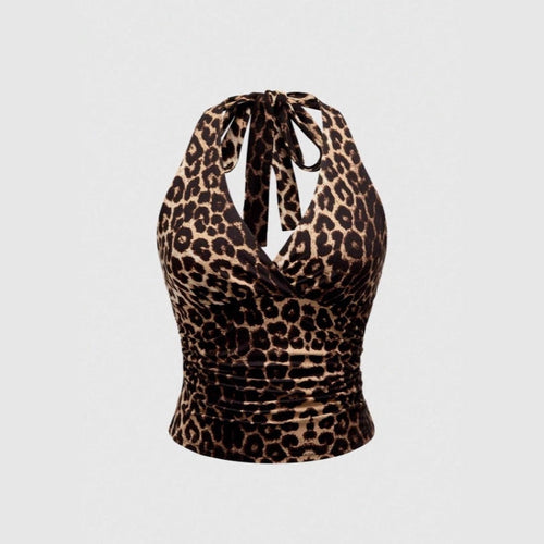 Damen Cut-Out Top mit Leo-Muster