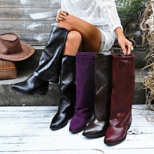 Damen knöchelhohe Stiefel im ausgefallenen Design mit seitlicher Raffung und robustem Blockabsatz