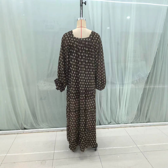 Damen Midikleid mit Volantstufen, Ballonärmeln und V-Ausschnitt Shop Nory