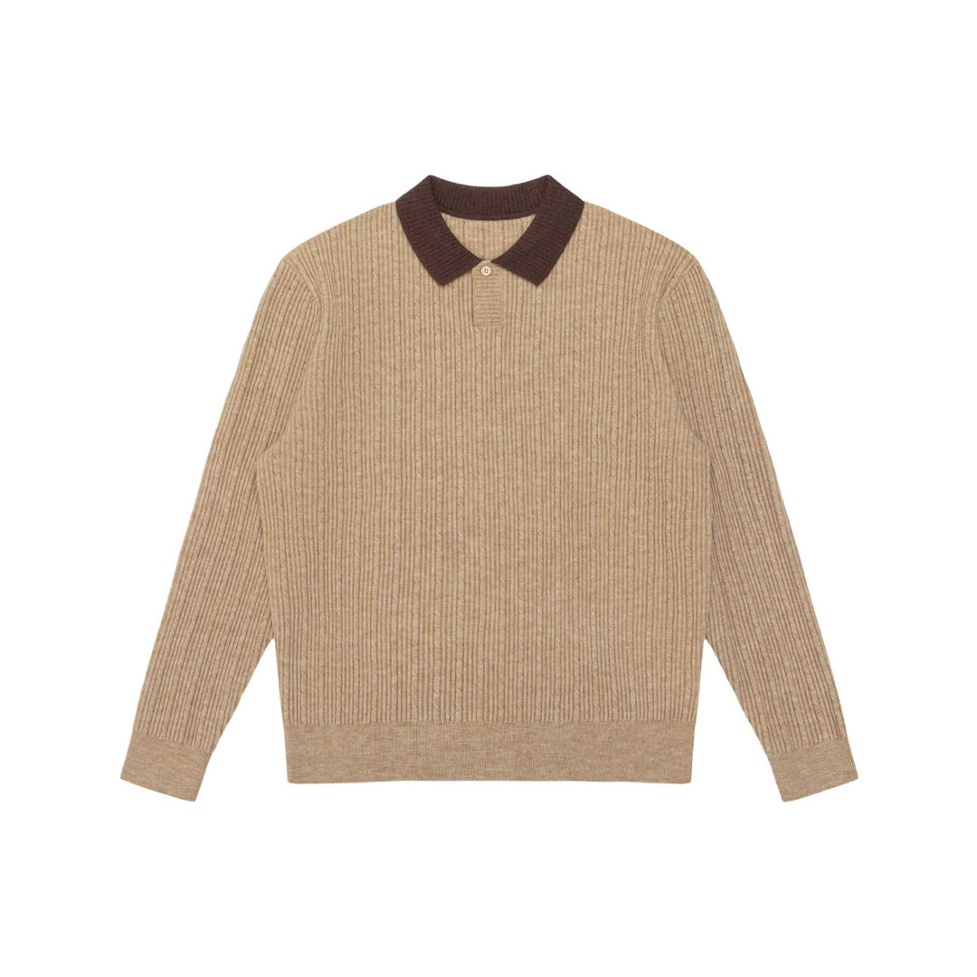 Herren Feinstrukturierter Rippstrick-Polo-Pullover mit Kontrastkragen Shop Nory