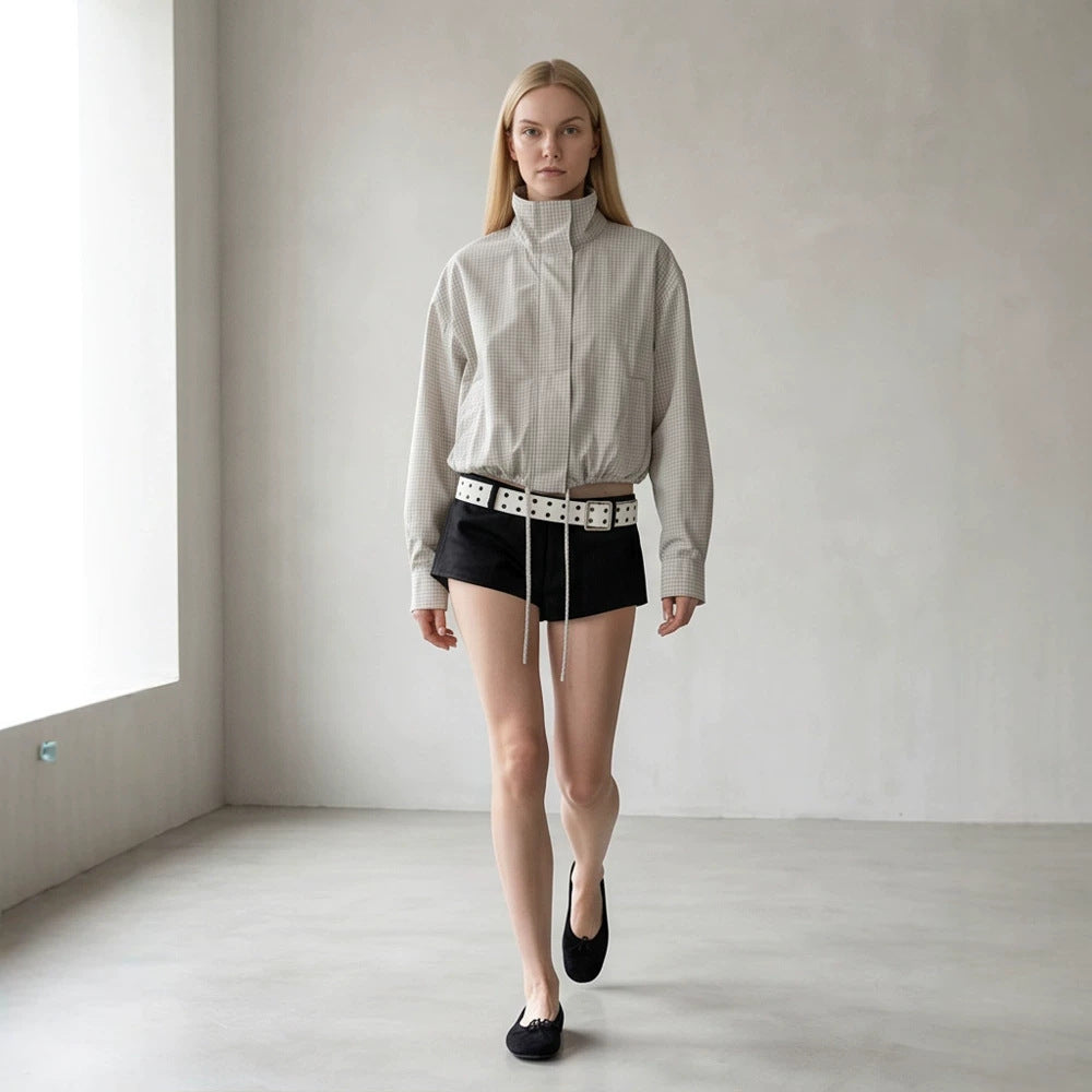 Damen Kurz geschnittene leichte Übergangsjacke mit Stehkragen und elastischem Saum Shop Nory