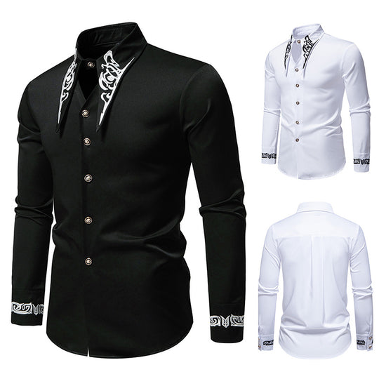 Herren Slim-Fit Business-Hemd mit Stickerei am Kragen und Manschetten Shop Nory