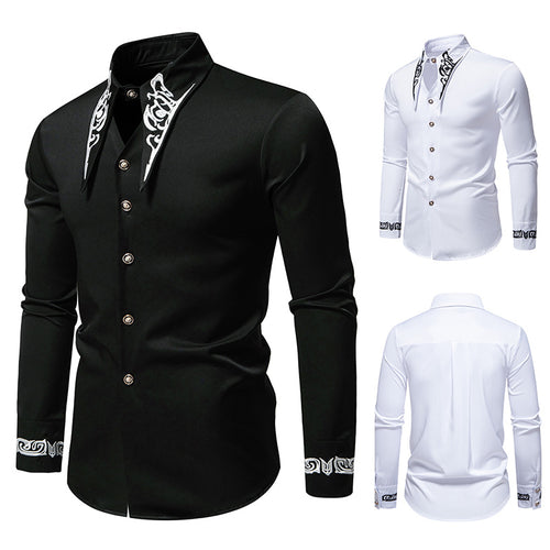 Herren Slim-Fit Business-Hemd mit Stickerei am Kragen und Manschetten Shop Nory