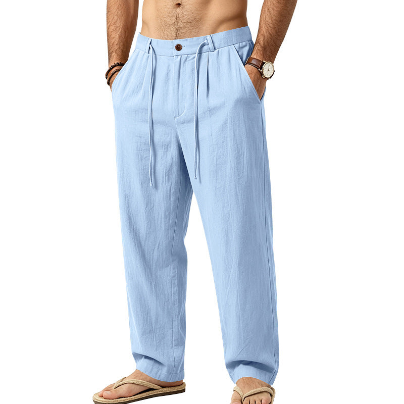 Herren Lässige Loungehose aus Leinenmischung mit Bundfalten und verdecktem Kordelzug Shop Nory