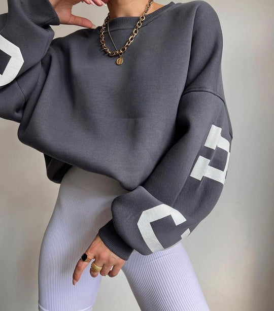 Damen Oversized Sweatshirt mit Blockprint-Ärmeln und weitem Drop-Shoulder-Schnitt Shop Nory