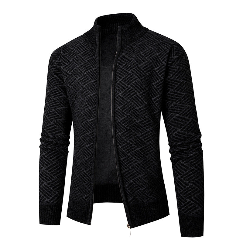 Herren Thermo-Strickjacke mit durchgehendem Reißverschluss, gefüttertem Stehkragen und geometrischem Strukturmuster Shop Nory