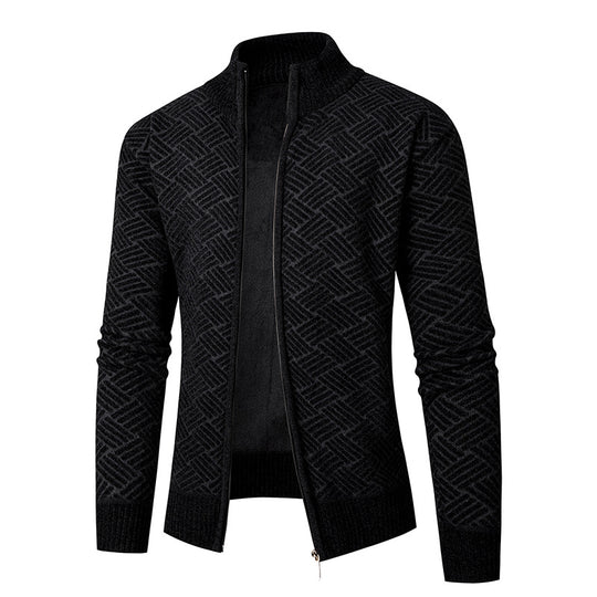 Herren Thermo-Strickjacke mit durchgehendem Reißverschluss, gefüttertem Stehkragen und geometrischem Strukturmuster Shop Nory