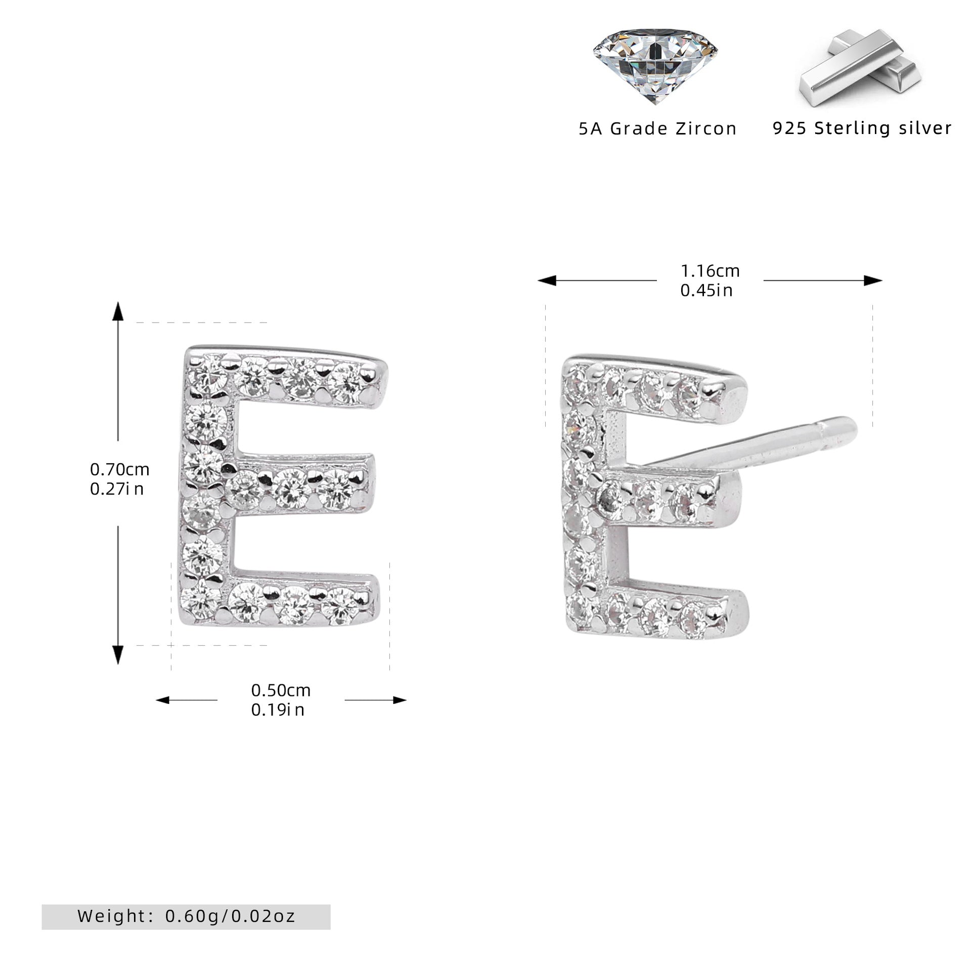 Damen Ohrstecker aus 925 Sterling Silber mit luxuriösem Zirkonbuchstaben R Shop Nory