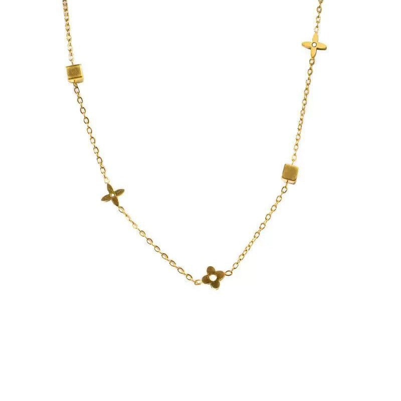 Damen Blumen-inspiriertes goldfarbenes Kettenhalsband Shop Nory