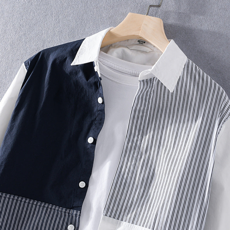 Herren Kontrastiertes Patchwork-Hemd mit Block- und Nadelstreifen Shop Nory