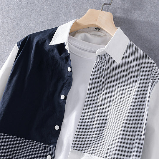 Herren Kontrastiertes Patchwork-Hemd mit Block- und Nadelstreifen Shop Nory