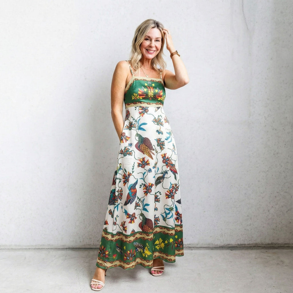 Damen Maxi-Kleid mit aufregendem Grafikdruck und verspieltem Design