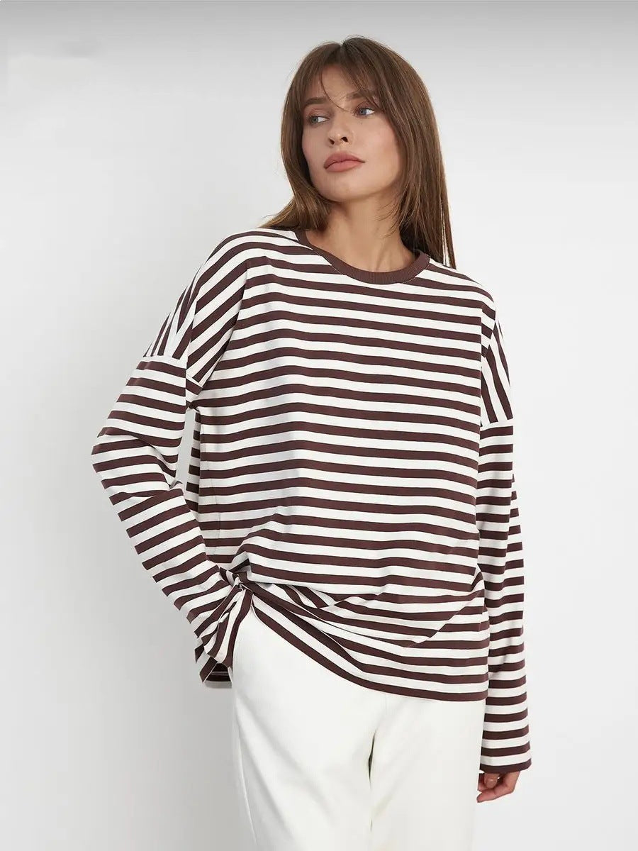 Damen gestreiftes Langarmshirt mit lässigem Schnitt und rundem Halsausschnitt
