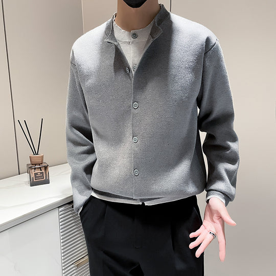 Herren Leichter Feinstrick-Cardigan mit Rundhals, Minimaler Optik und Kontrastknopfleiste Shop Nory
