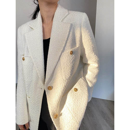 Damen Eleganter Tweed Blazer mit goldenen Knöpfen Shop Nory