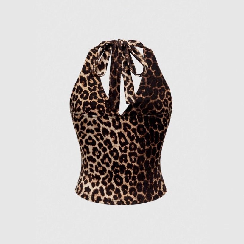 Damen Cut-Out Top mit Leo-Muster