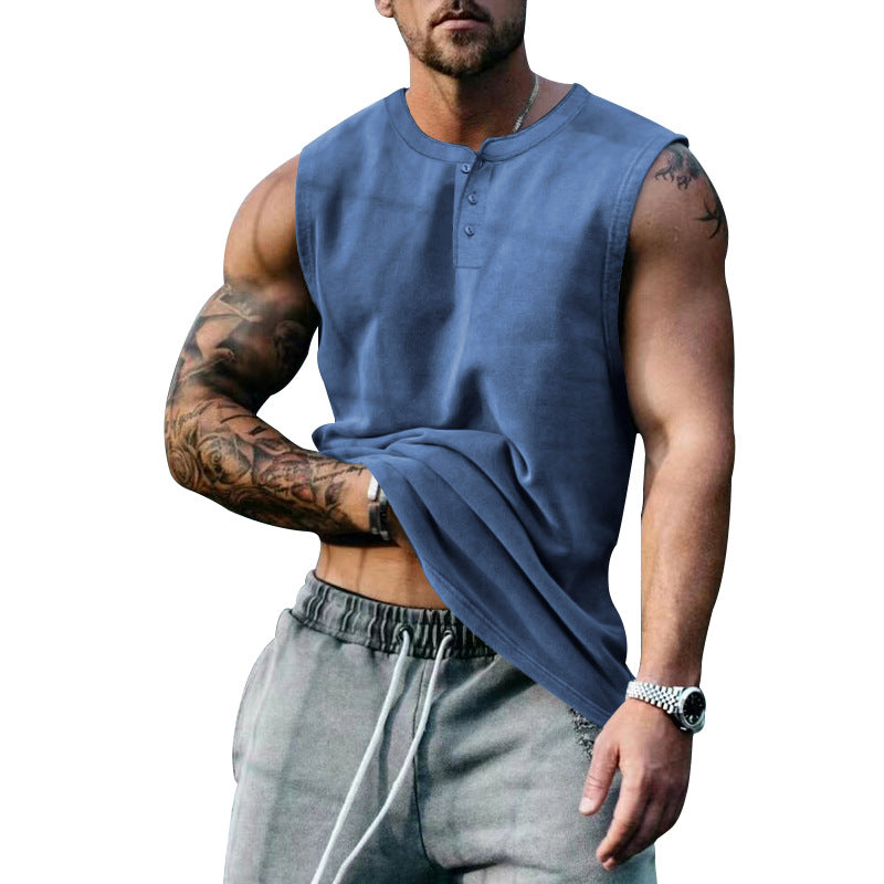 Herren ärmelloses Henley-Shirt mit Knopfleiste und weichem Baumwollmix Shopnory