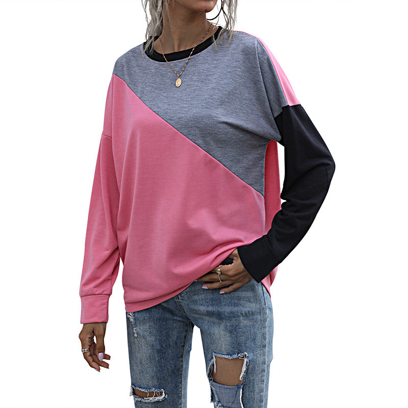 Damen Lässiges Colorblock-Sweatshirt mit diagonaler Teilung und Raglanärmeln Shop Nory