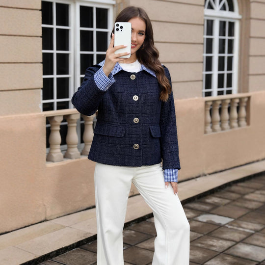 Damen Kurzjacke aus Bouclé mit integrierter Hemdkragen-Optik Shop Nory